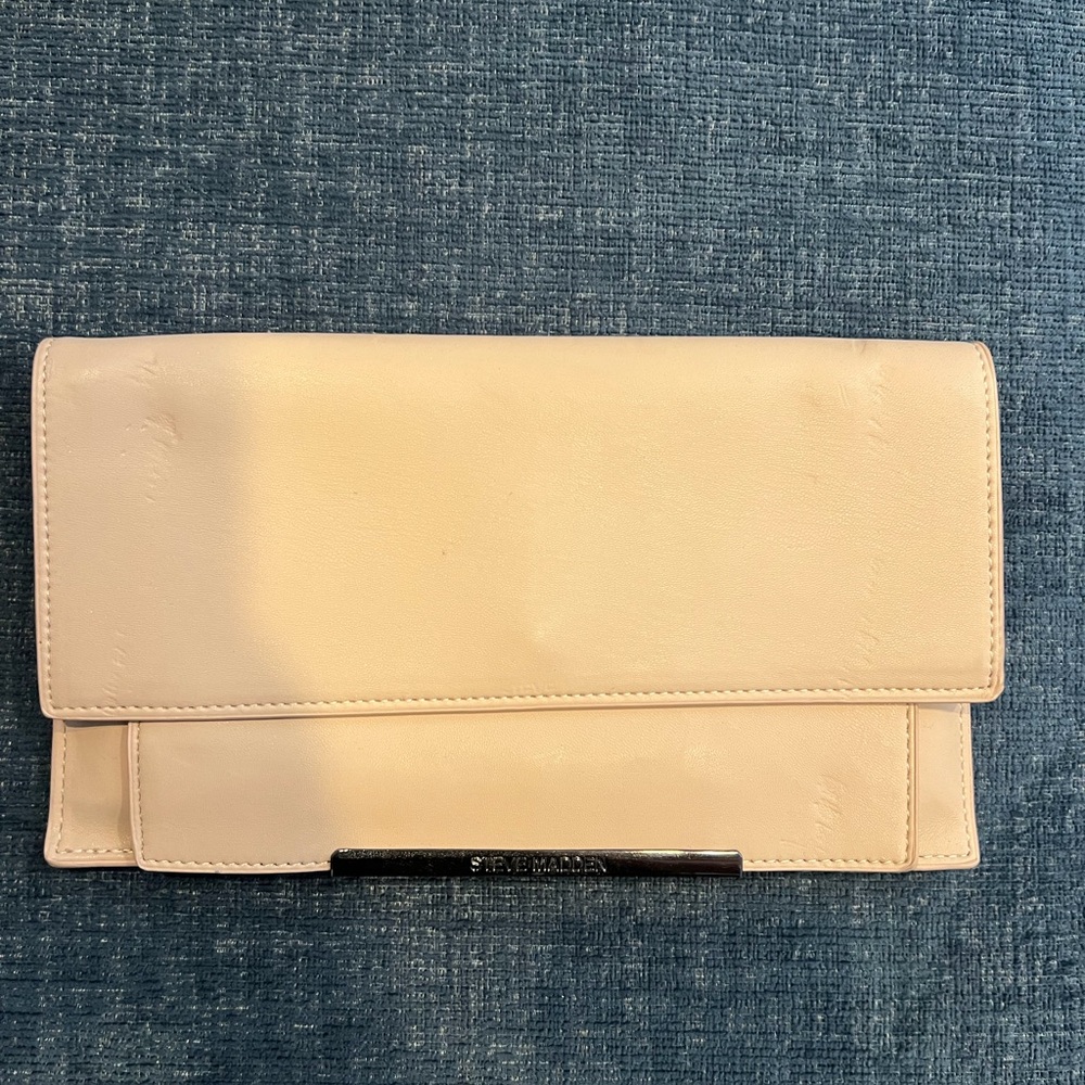 Steve Madden Beige Leather Fold-Over Clutch